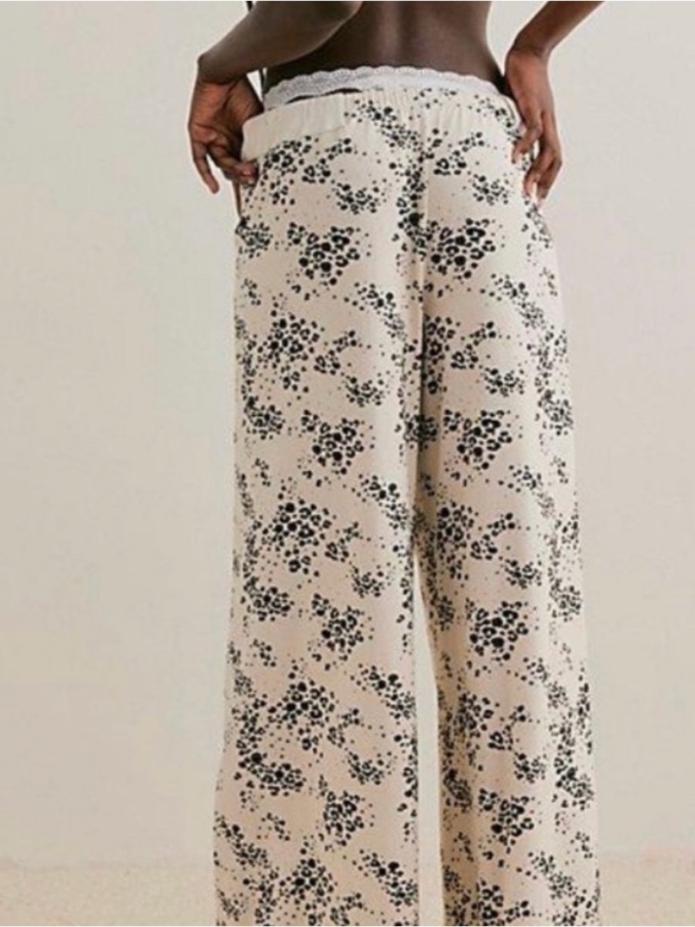 Free People Beige Speckled Wide Leg Pants with Blue Drawstring - Picture 2 of 5
